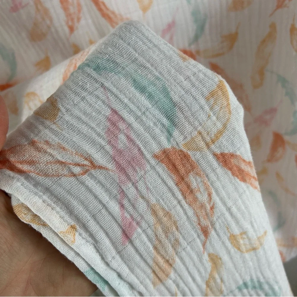 Aden + Anais Orange Feathers Baby Swaddle Blanket White Muslin Pink Blue Boho